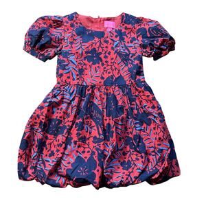 Lilly Pulitzer Girl 5 Red HERON MY OWN MOIRAINE BUBBLE DRESS Puff Sleeves